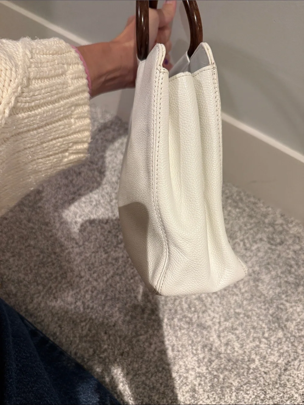 Chanel caviar leather tote with wooden handles